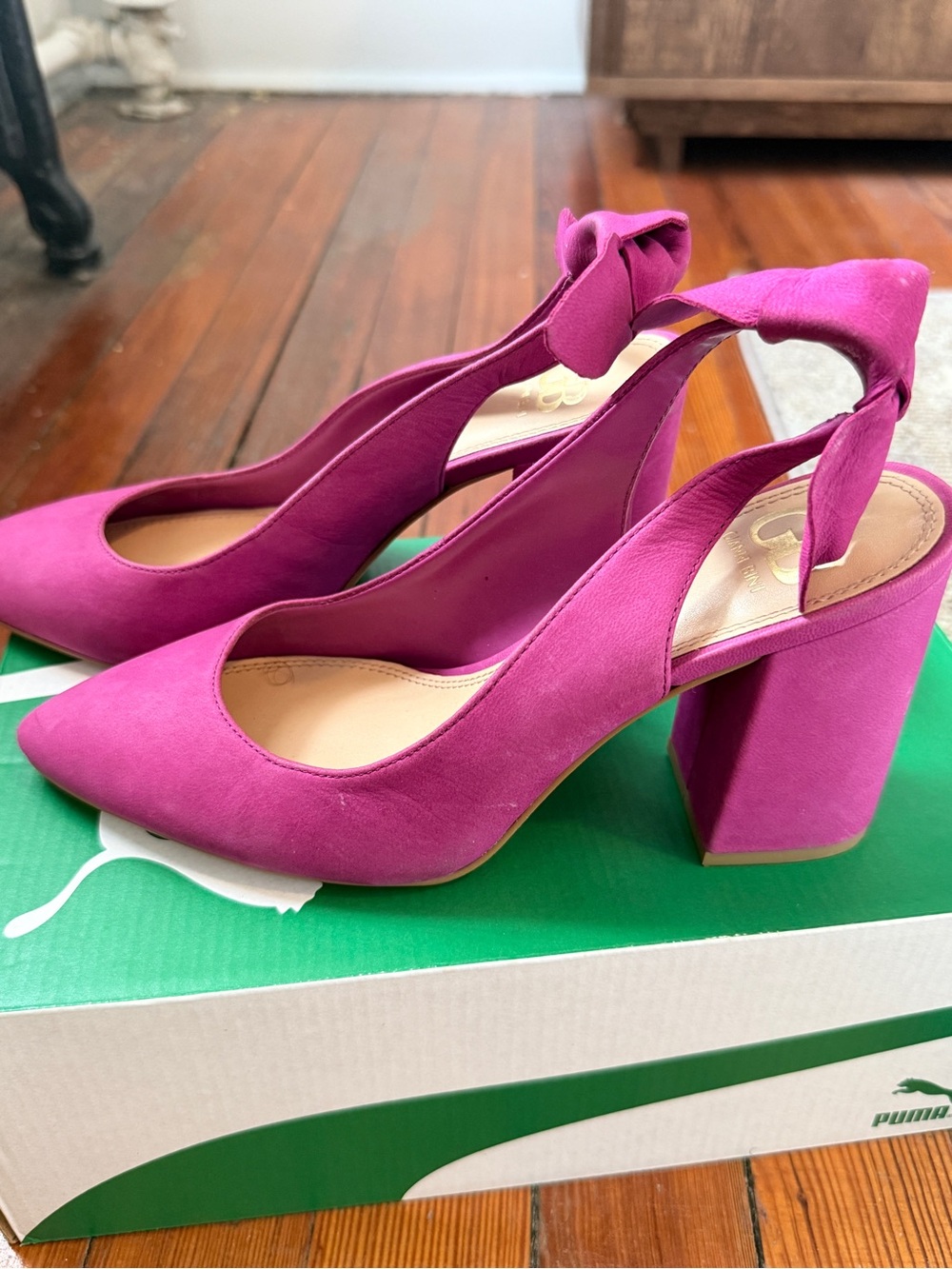 Gianni Bini Women’s Pointed Toe Slingback Block Heel Pumps in Magenta